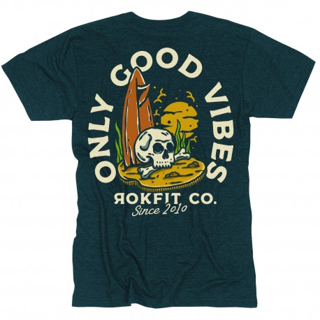 T-Shirt Homme bleu ONLY GOOD VIBES Black Aqua | ROKFIT