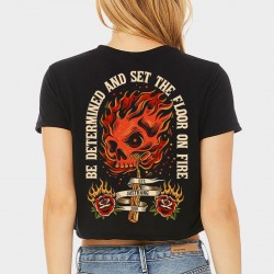 T-shirt femme Crop noir FLOOR ON FIRE | JUSTHANG