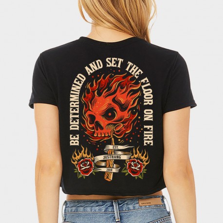 Black training crop T-shirt FLOOR ON FIRE | JUSTHANG