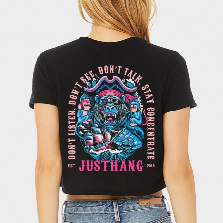 Crop Top Sport Femme JUSTHANG - The Monkey of Wisdom noir